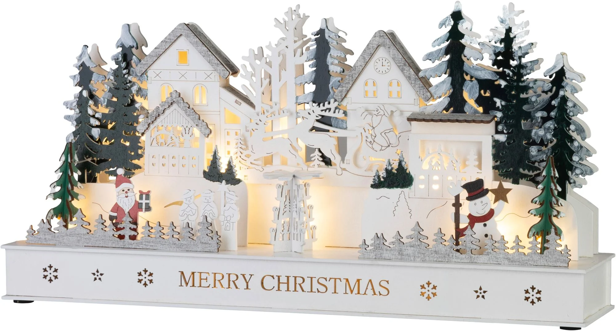 MagicHome vianočná LED dedinka, 1 ks Drevo, 15 LED teplá biela, 45x10x22.7 cm, 2xAA