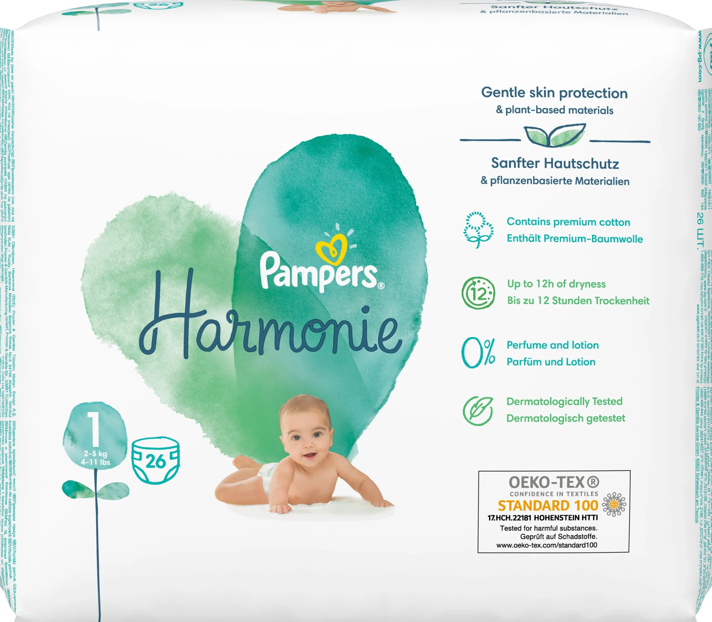 Pampers Harmonie S1 1×26 ks, veľkosť S1, detské plienky 2-5kg