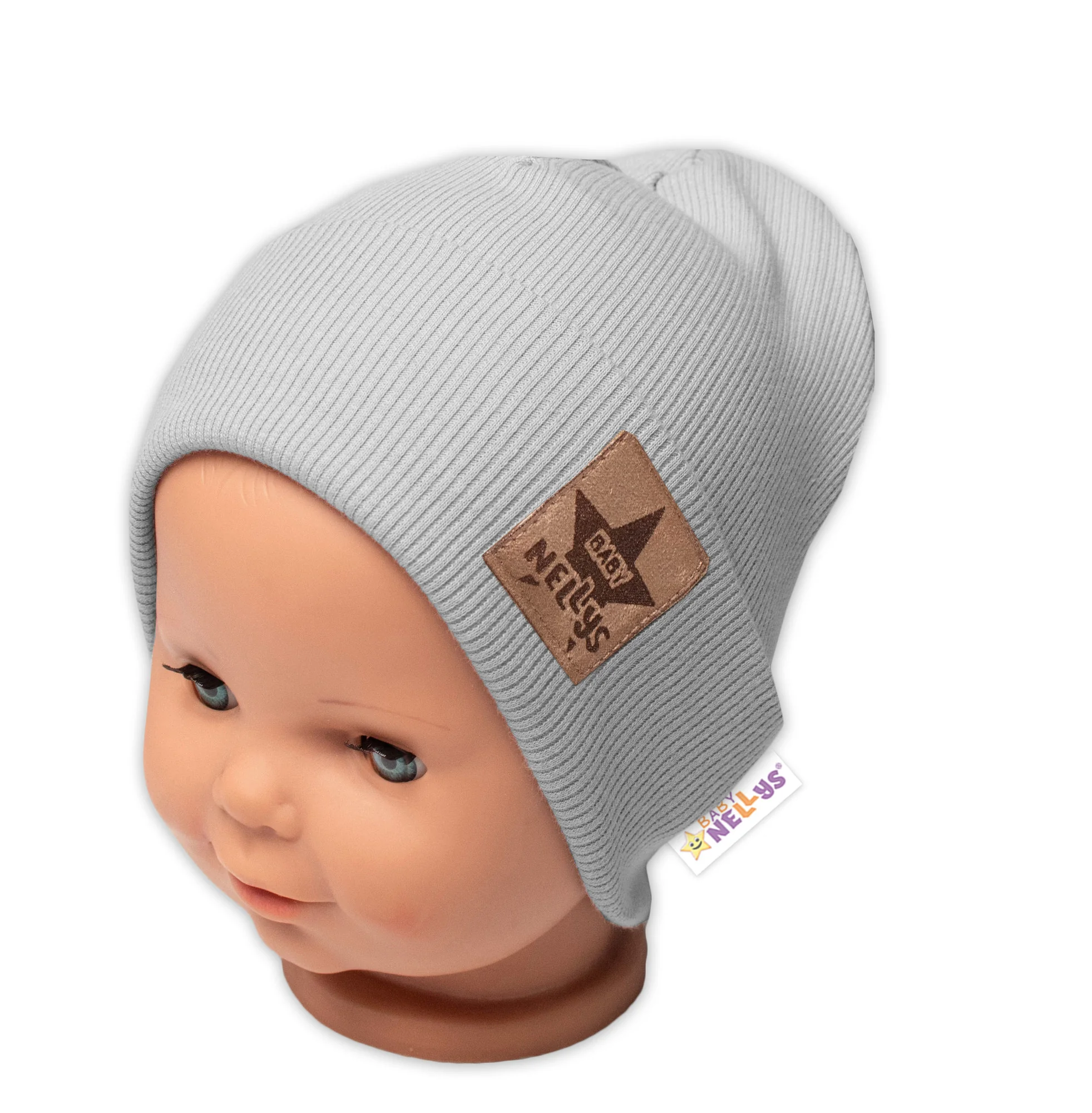Baby Nellys Rebrovaná dvojvrstvová čiapka s lemom - sivá, veľ. 80/86