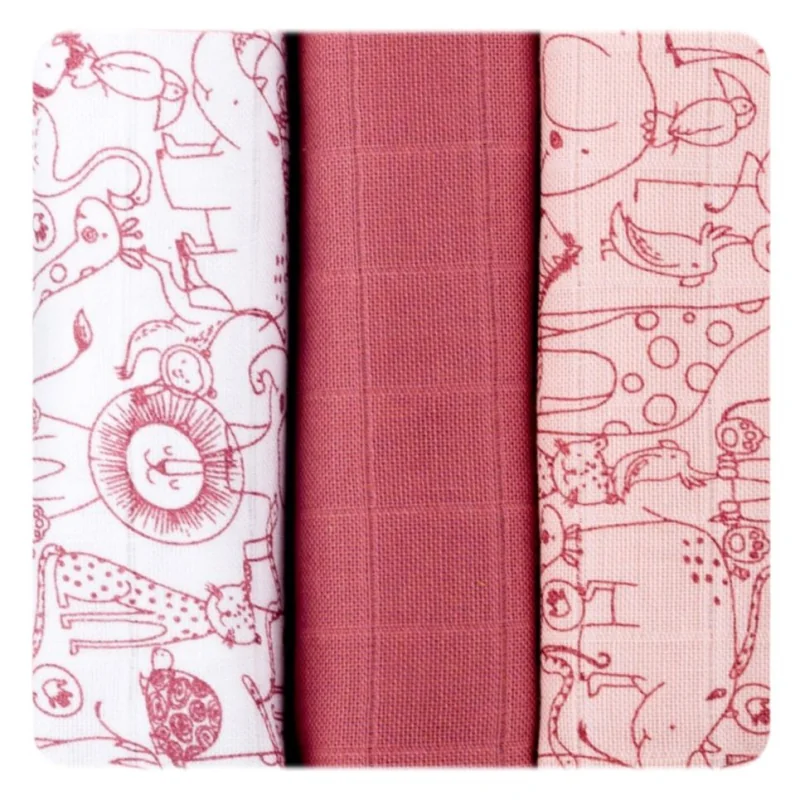 XKKO Organic Staré časy plienky z biobavlny Safari Mesa Rose MIX 70x70, 3 ks