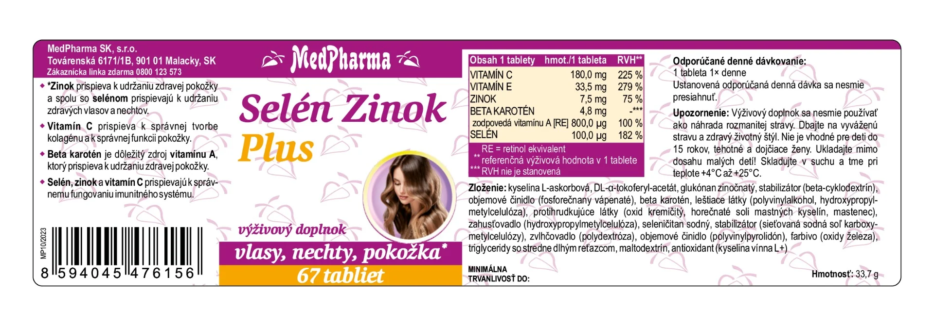 MedPharma Selén Zinok Plus 1×67 tbl, výživový doplnok