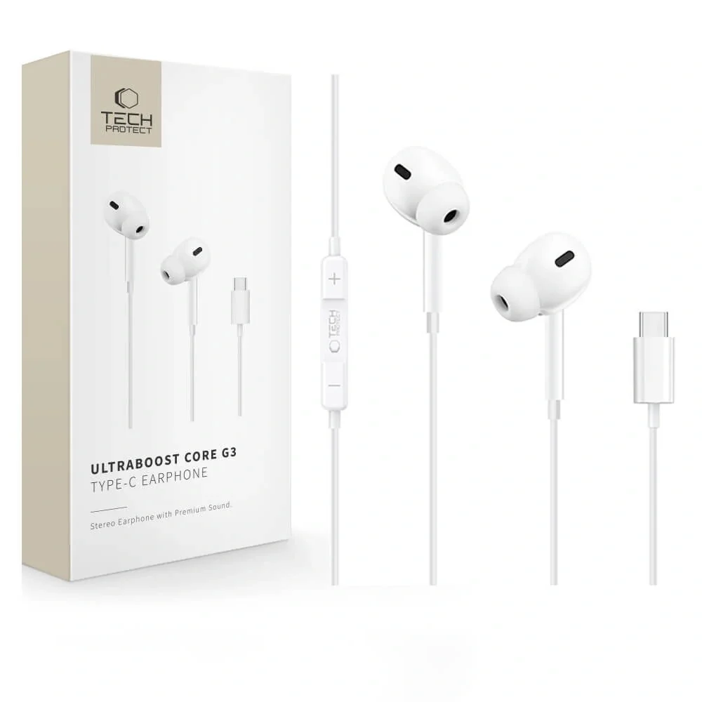 Tech-Protect Core G3 slúchadlá do uší USB-C, biele