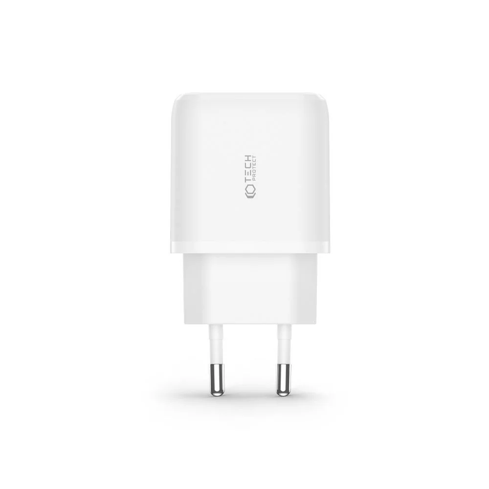 Tech-Protect C20W sieťová nabíjačka USB / USB-C 20W QC PD + kábel USB-C, biela C, biela