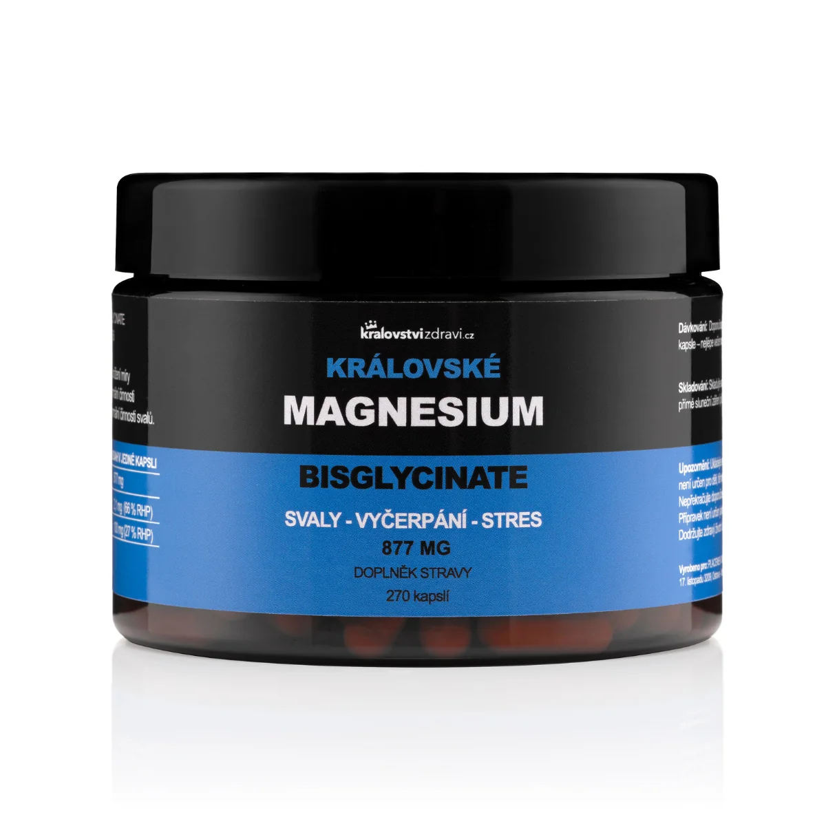 Kráľovské Magnesium Bisglycinate 877 mg + (Vitamín B6), 270 veg. kapsúl