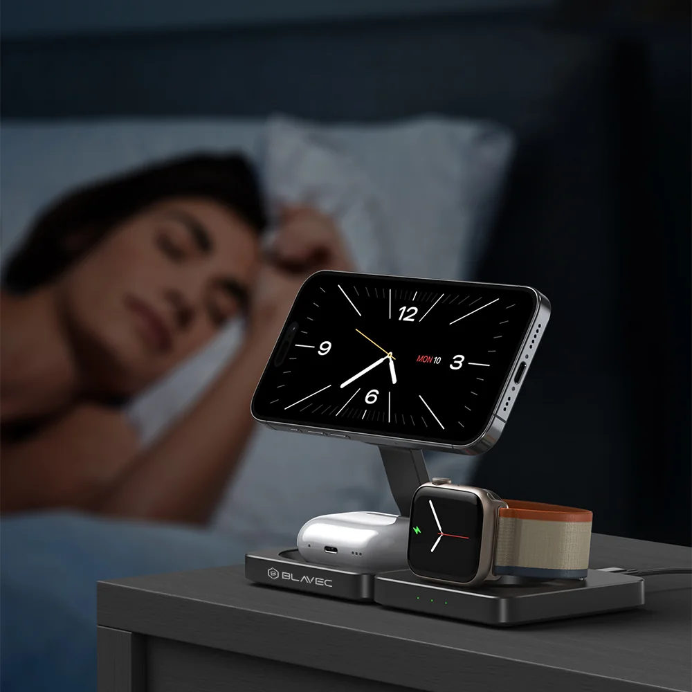 Blavec Charging Station MagSafe bezdrôtová nabíjačka na mobil / AirPods / Apple Watch 15W, čierna s / Apple Watch 15W, čierna