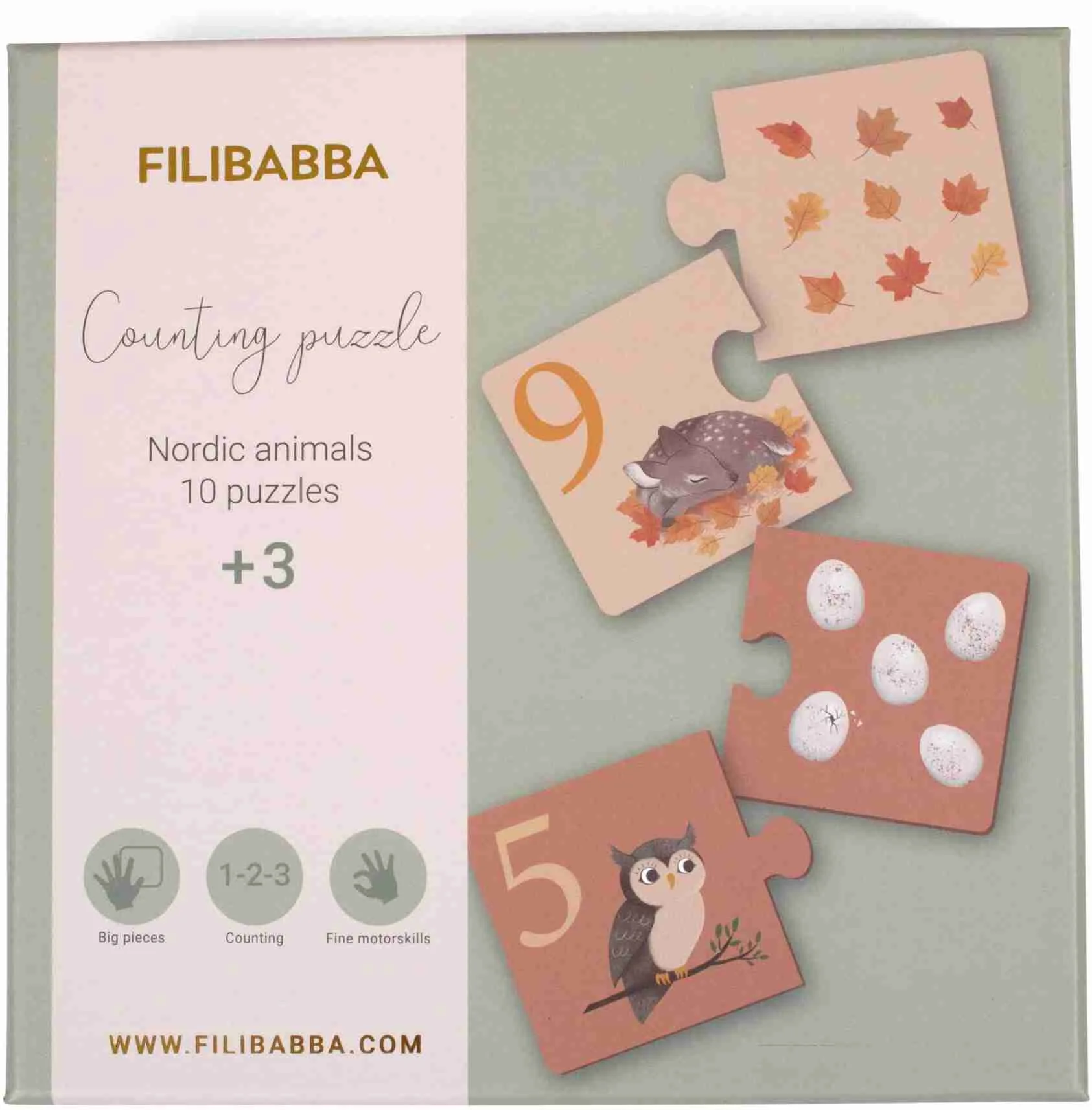 FILIBABBA Detské puzzle s číslami - severské zvieratká 1×1 ks, hračka