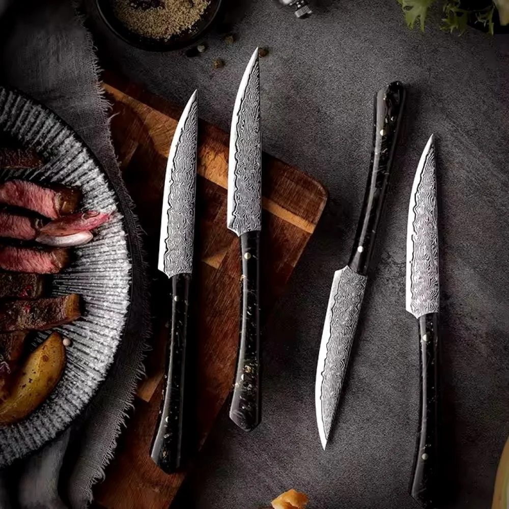 Damaškový kuchynský nôž Utano-Steak/Čierna Luxusný nôž s damaškovou čepeľou