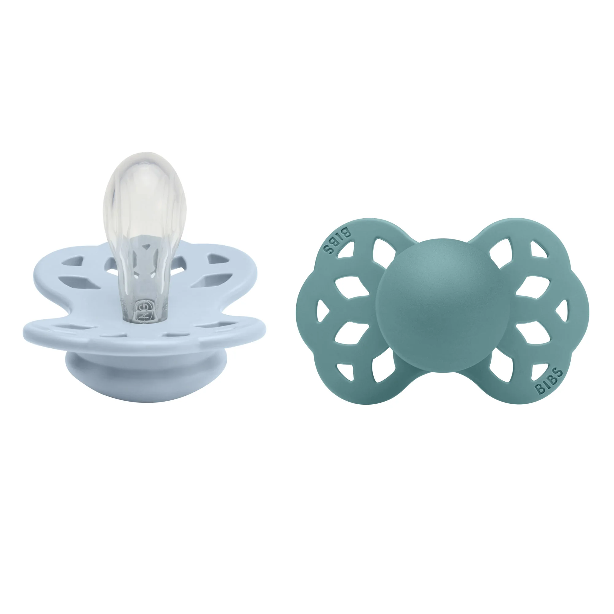 BIBS Infinity symetrické cumlíky zo silikónu 2ks veľkosť 1 - Baby Blue / Island Sea