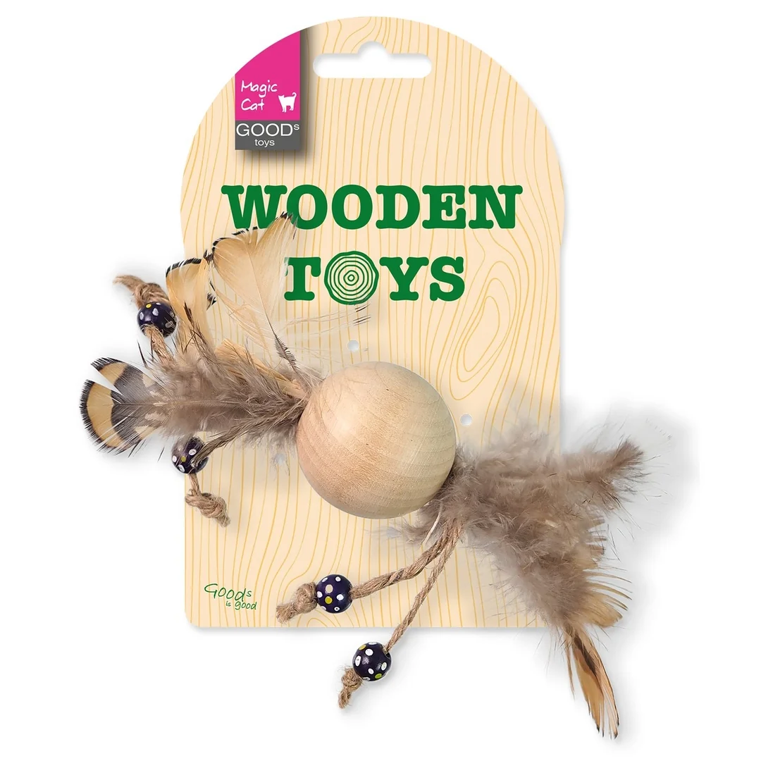 Hračka Magic Cat Wooden Toy gulička s pierkami mix 16cm