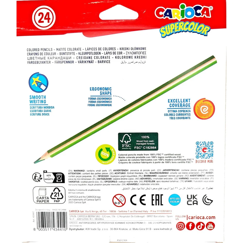 Farbičky SUPERCOLOR trojhranné, nelámavé Carioca 24ks-CARIOCA