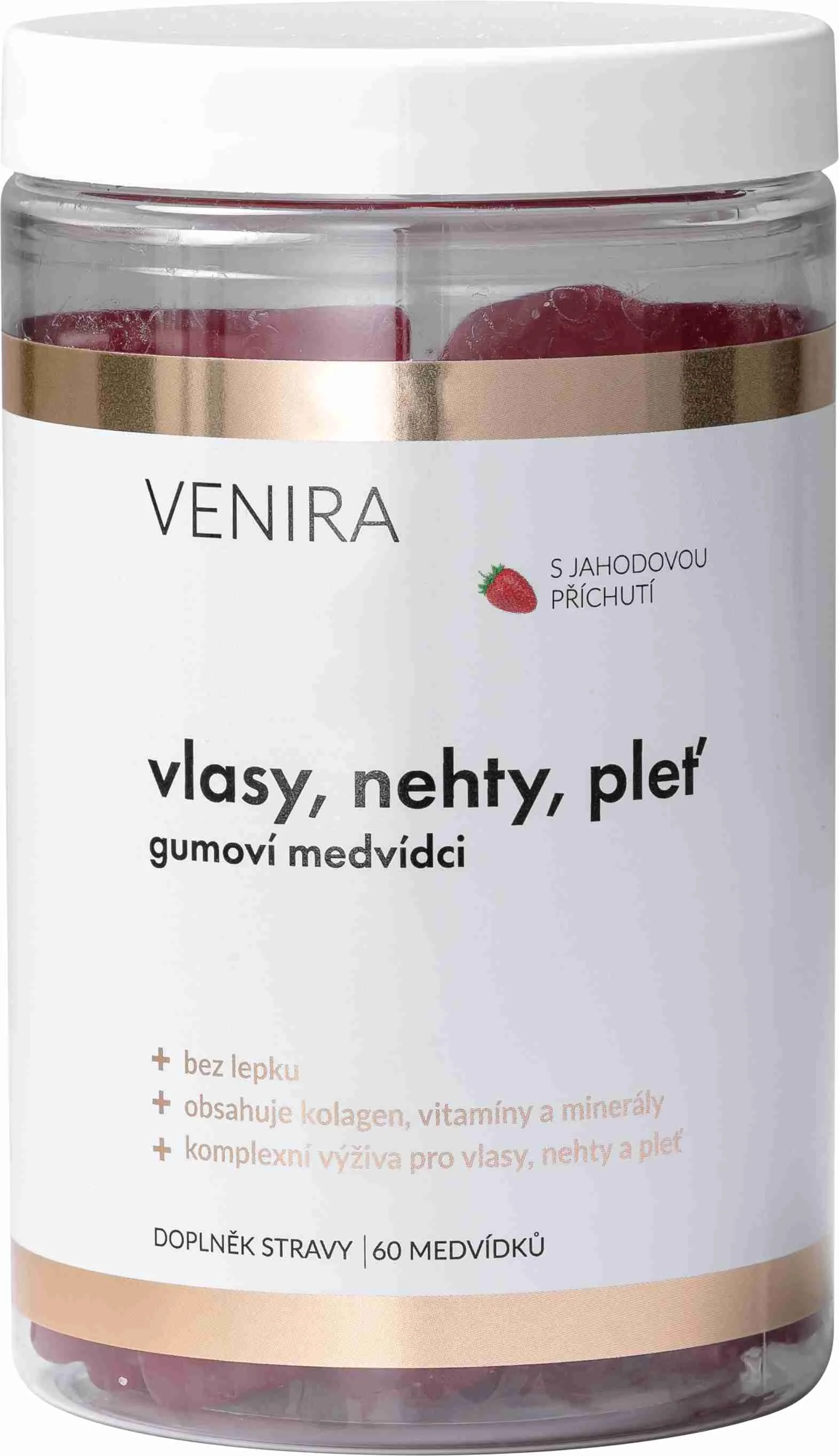 VENIRA Gumové medvedíky pre vlasy, nechty a pleť jahoda 1×60 ks, doplnok výživy
