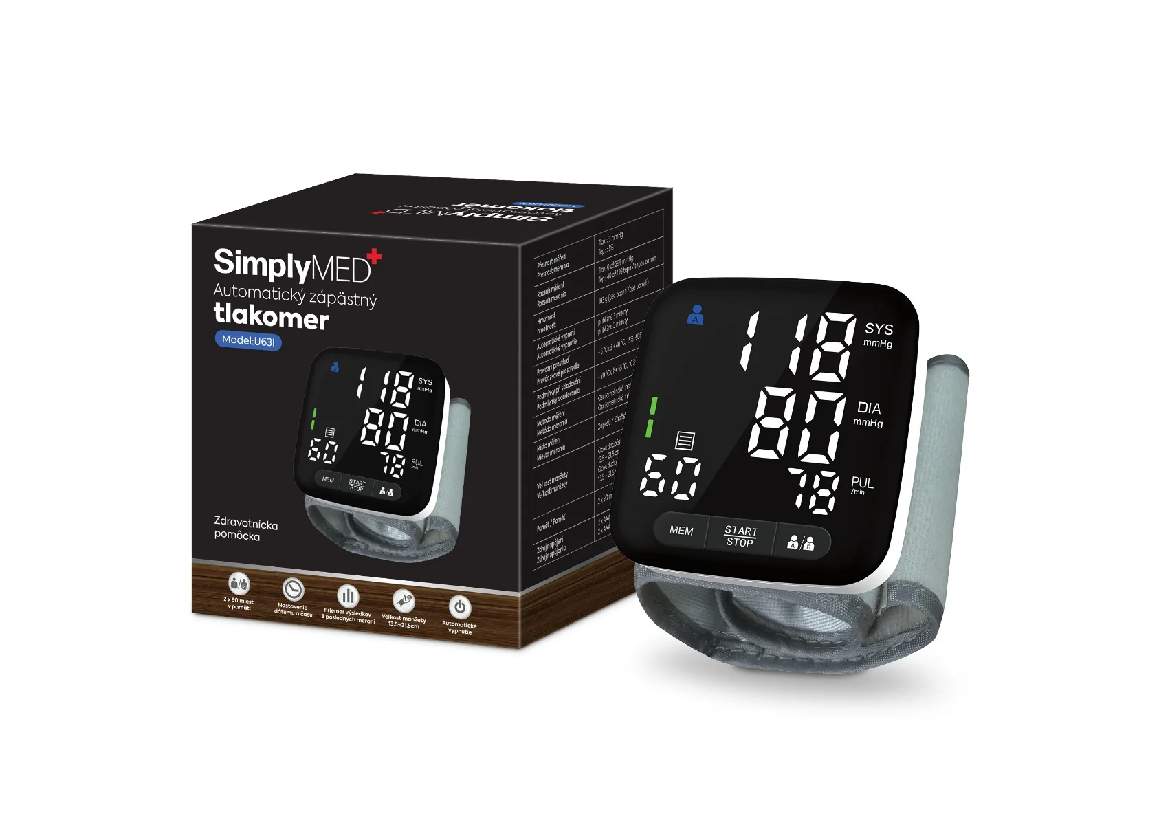 SimplyMED Automatický digitálny tlakomer na zápästie U63I 1×1 ks, tlakomer na zápästie