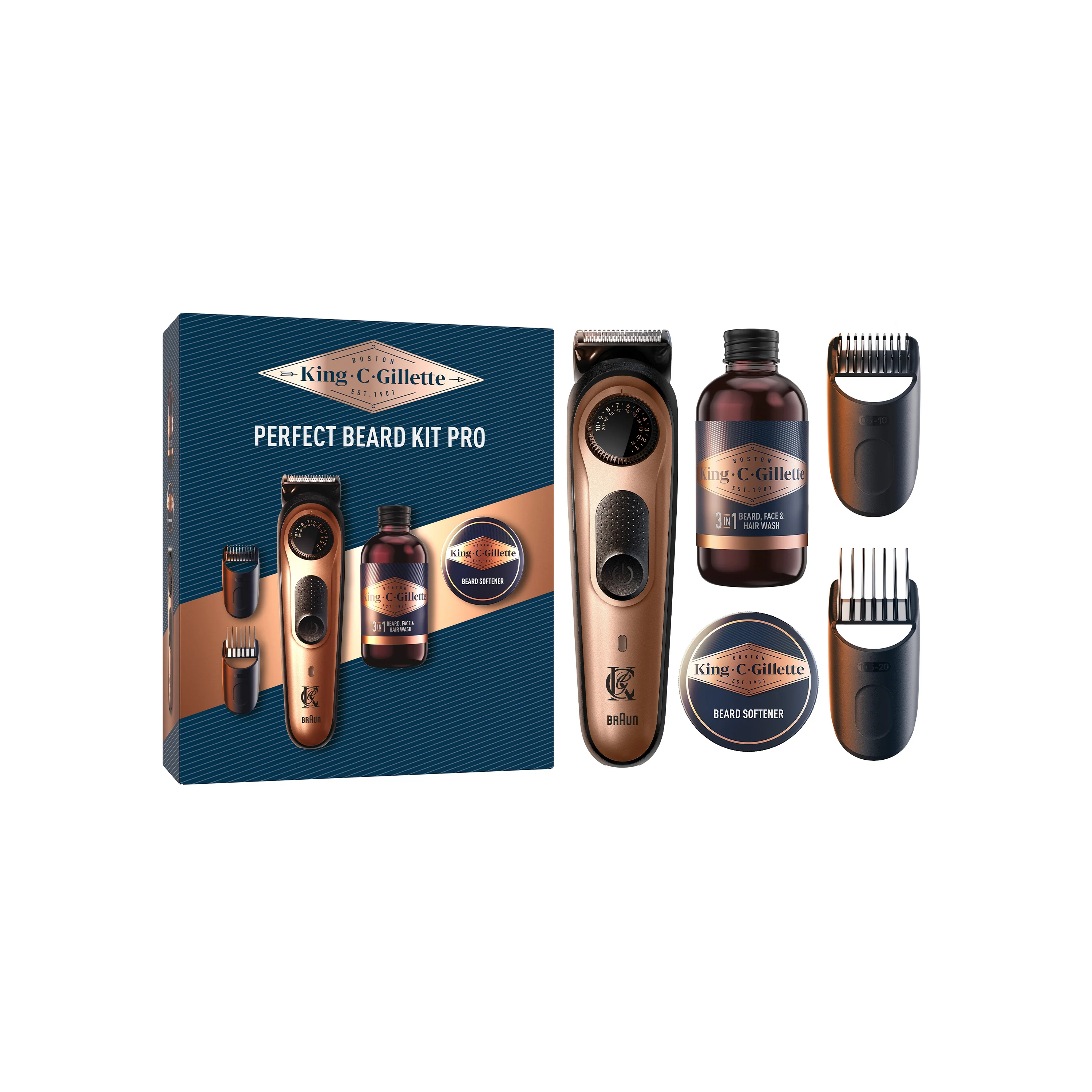 Xmass set King C. Gillette zastrihávač brady PRO, balzam na bradu 25ml + šampón na bradu 60ml 1 set