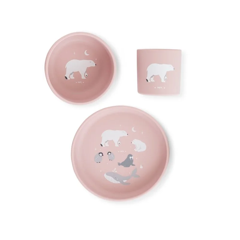 Saro Baby silikónová jedálenská sada Polaris Pink