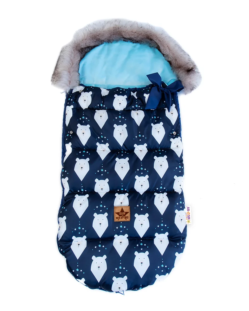 Detský fusak maxi PREMIUM Winter bear, granátový, 110x50cm + rukávník zadarmo