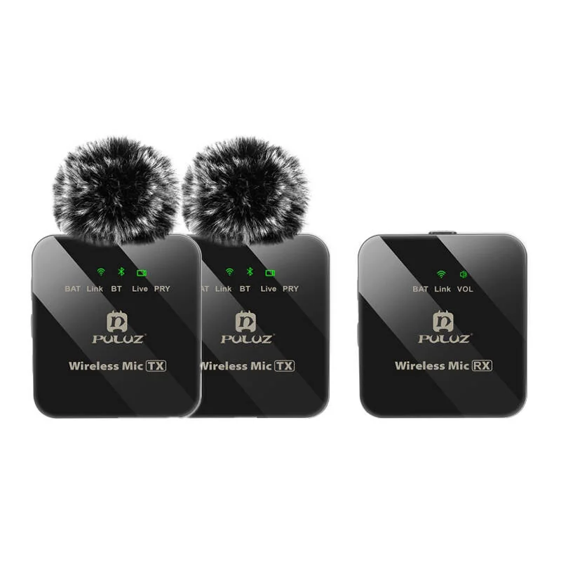 PULUZ 2 PU3154B bezdrôtový lavalier mikrofón 2 TX + 1 RX, čierny