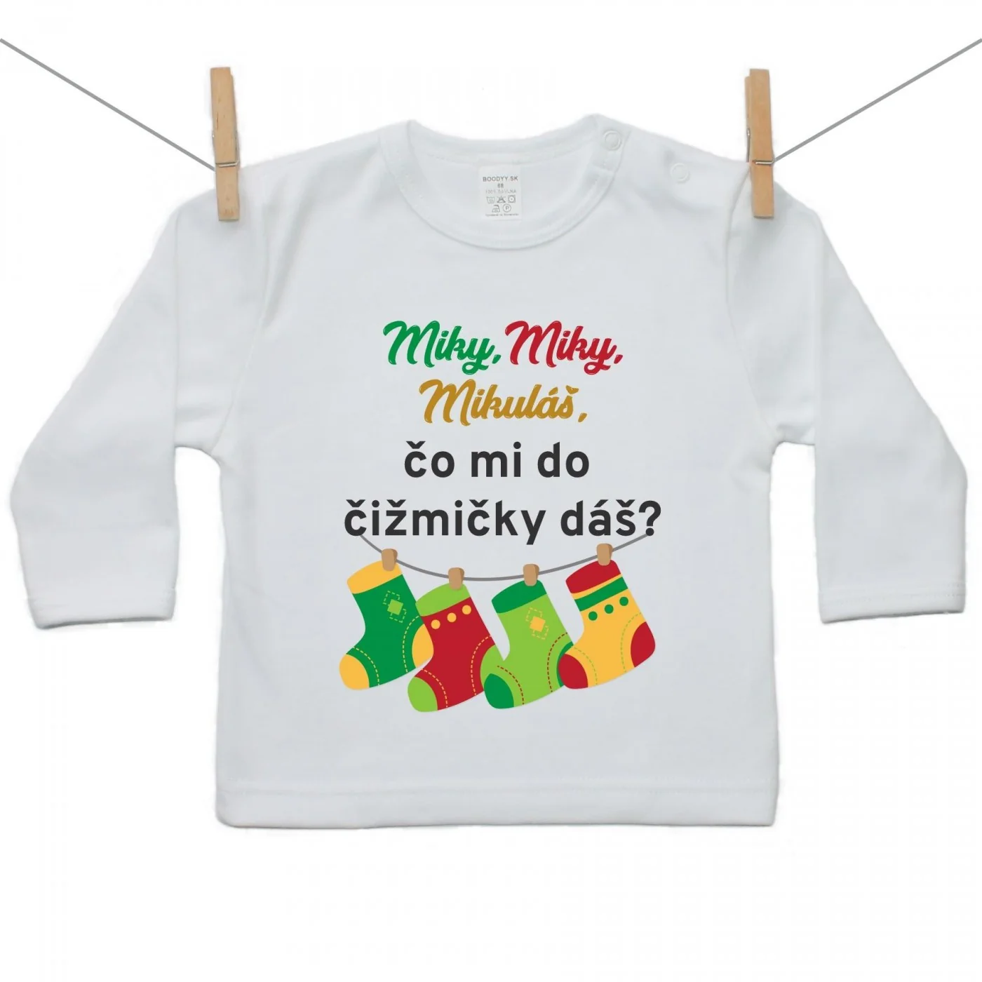 Boodyy Tričko s dlhým rukávom Miky,Miky, Mikuláš, čo mi do  čižmičky dáš? Veľkosť: 122