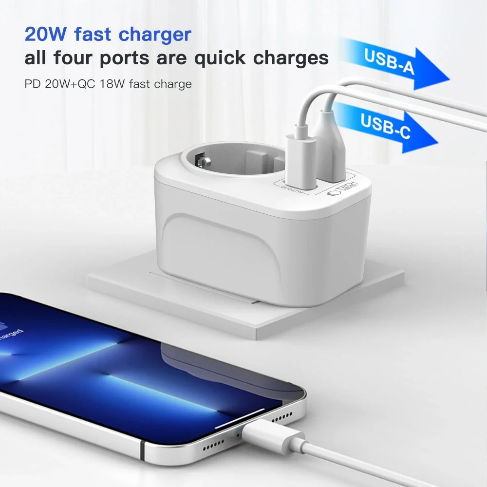 Tech-Protect TA100 cestovný adaptér US / EU, biely