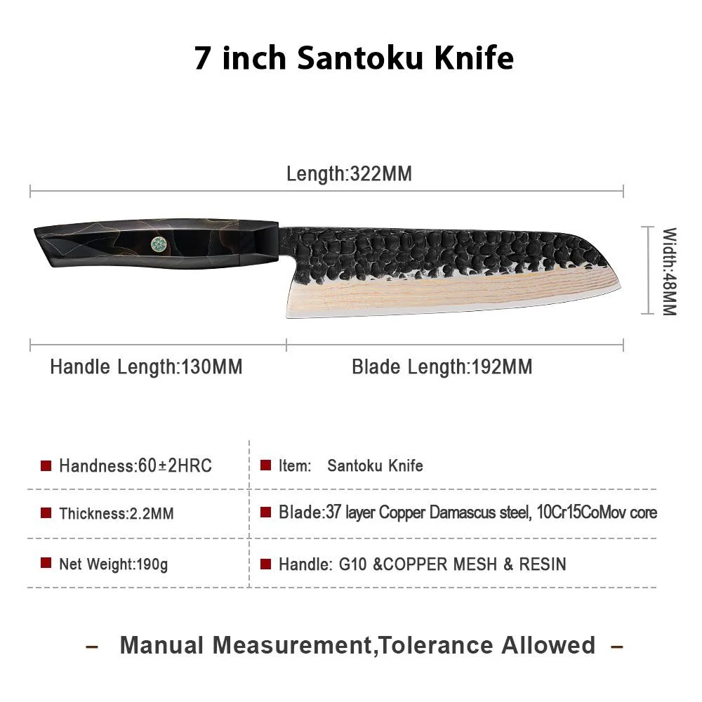 Damaškový kuchynský nôž Zankoku - Santoku/Čierna/Hnedá 32,2 cm, HRC60±2