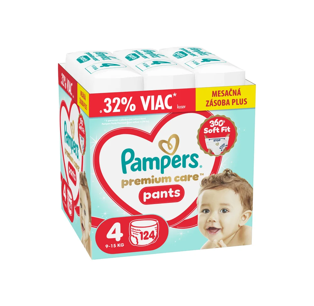 Pampers Premium Care Pants plienkové nohavičky veľkosť 4, 9kg-15kg 124 ks