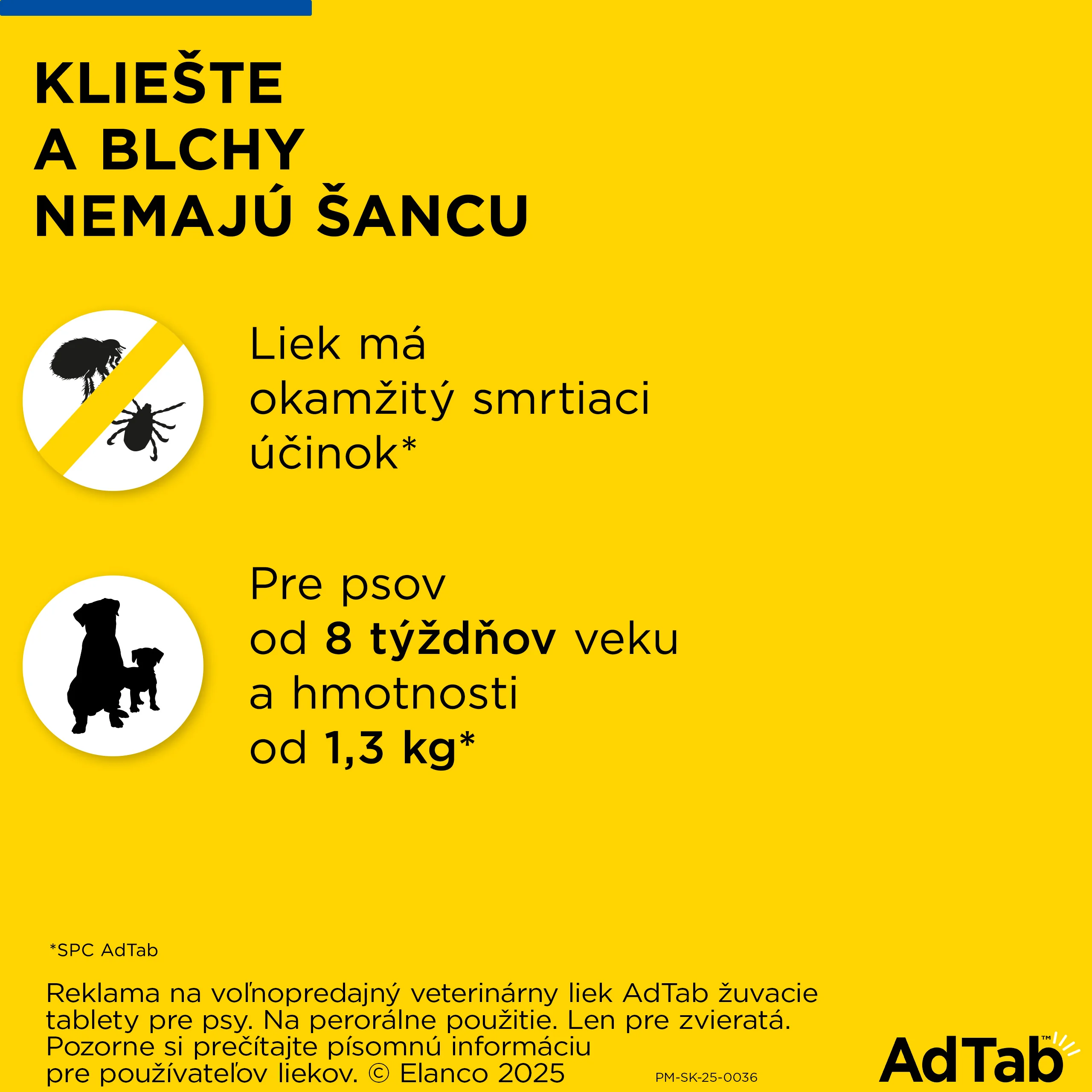 AdTab žuvacie tablety pre psy 56 mg, hmotnosť psa 1,3–2,5 kg 1 tbl