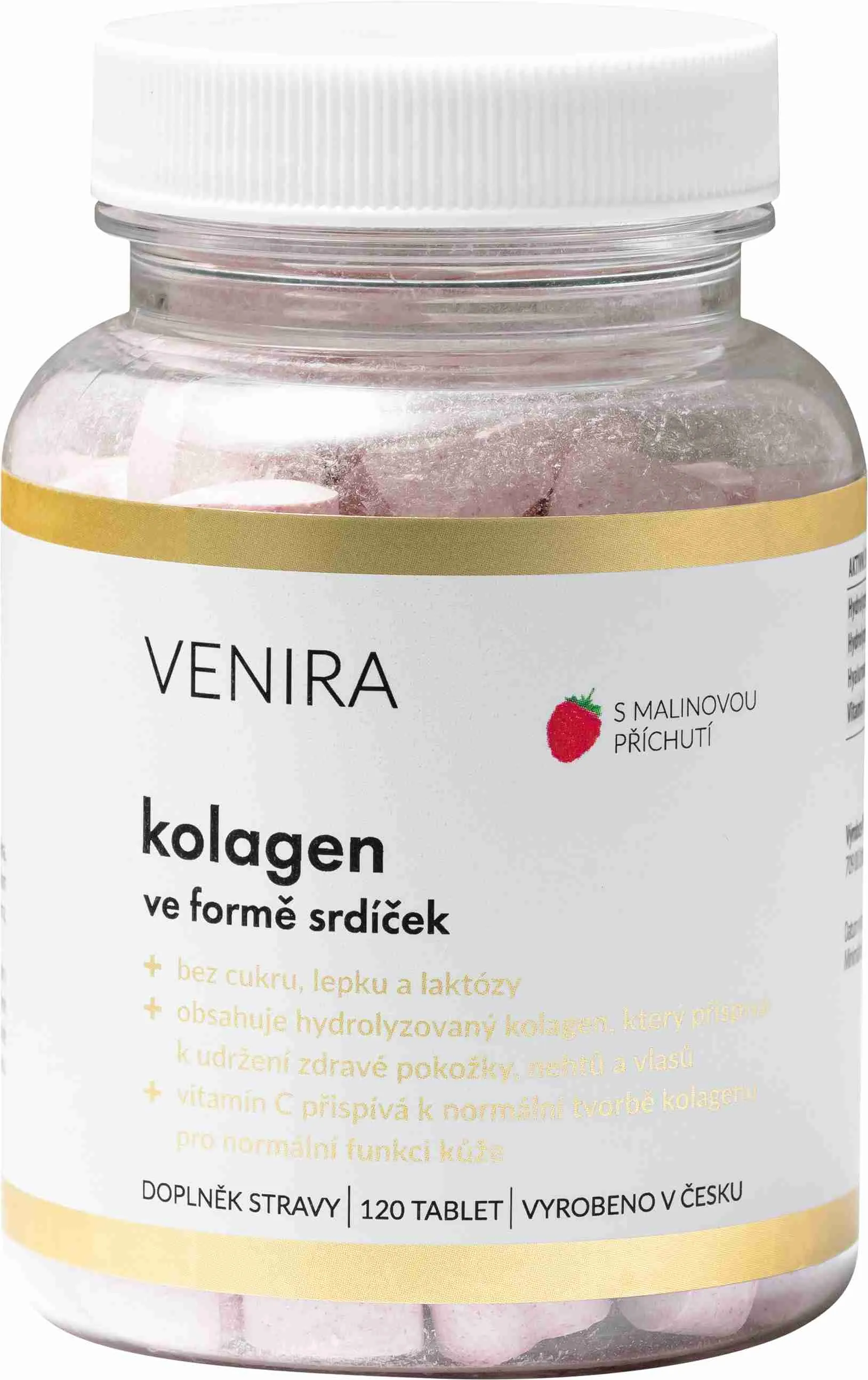 VENIRA Kolagén vo forme srdiečok malina 1×120 tbl, doplnok výživy