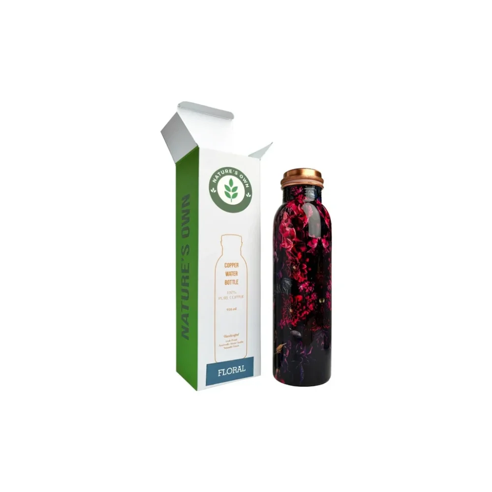 Medená fľaša na vodu vzor Kvetinový ver.2, 950 ml