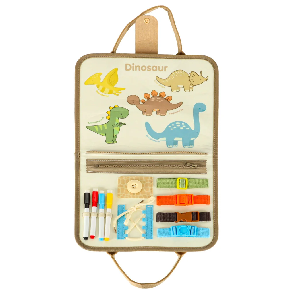 Senzorické zmyslové montessori manipulačné dosky dinosaurus prípad