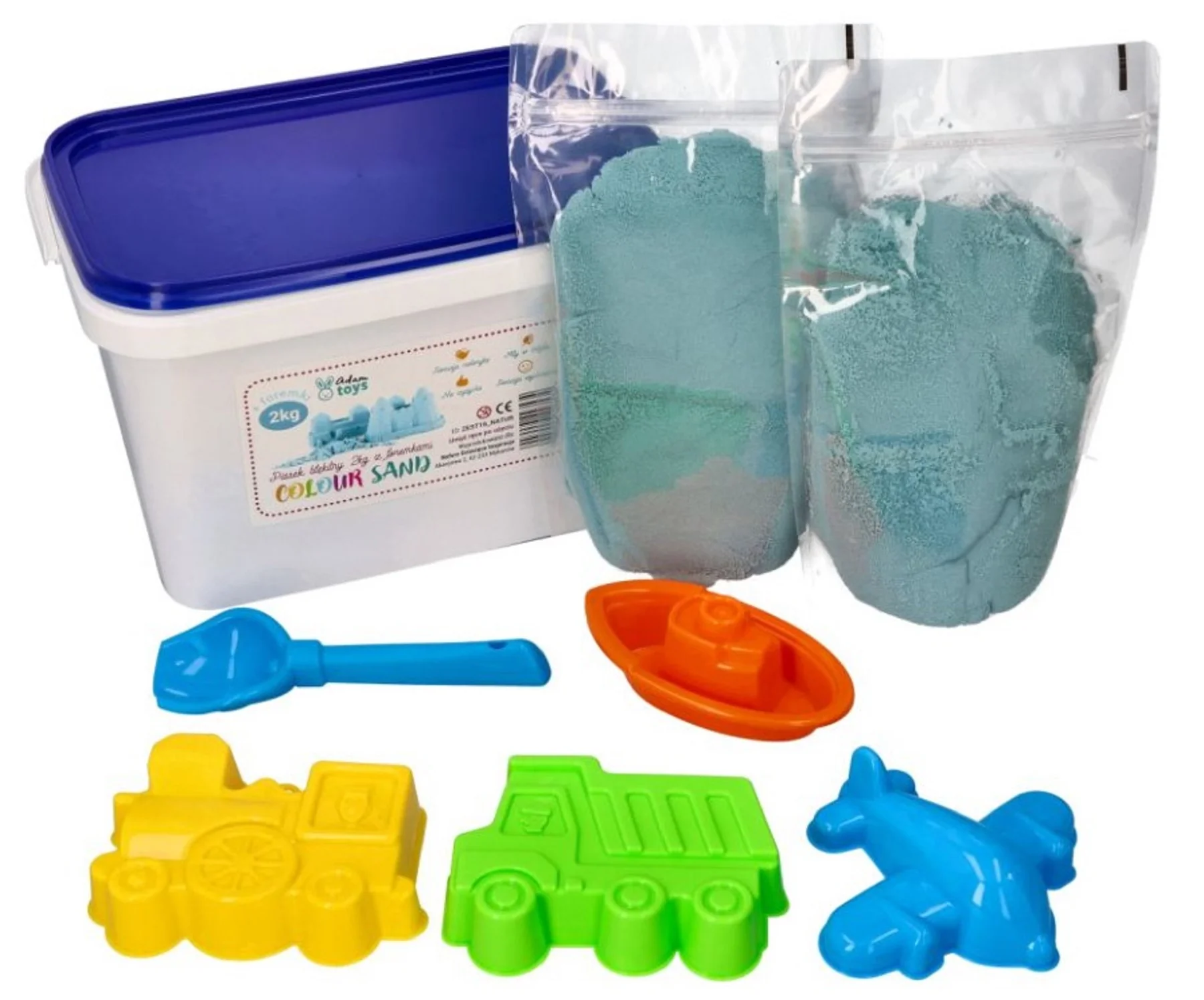 Kinetický piesok - modrý - 2kg + formičky dopravné prostriedky zadarmo