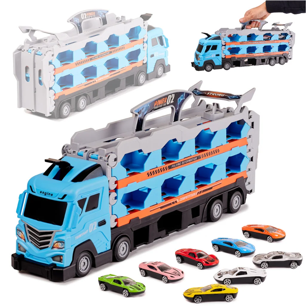 Skladací transportér, Nákladné Auto pre deti + 8 autíčok
