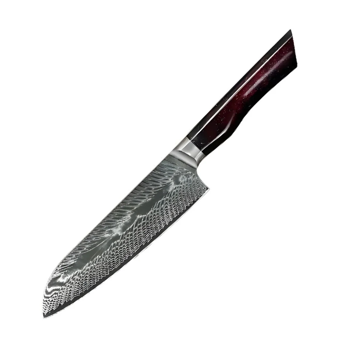 Damaškový kuchynský nôž Yoru-Santoku/Červená/Modrá 1 ks, dĺžka 320 mm