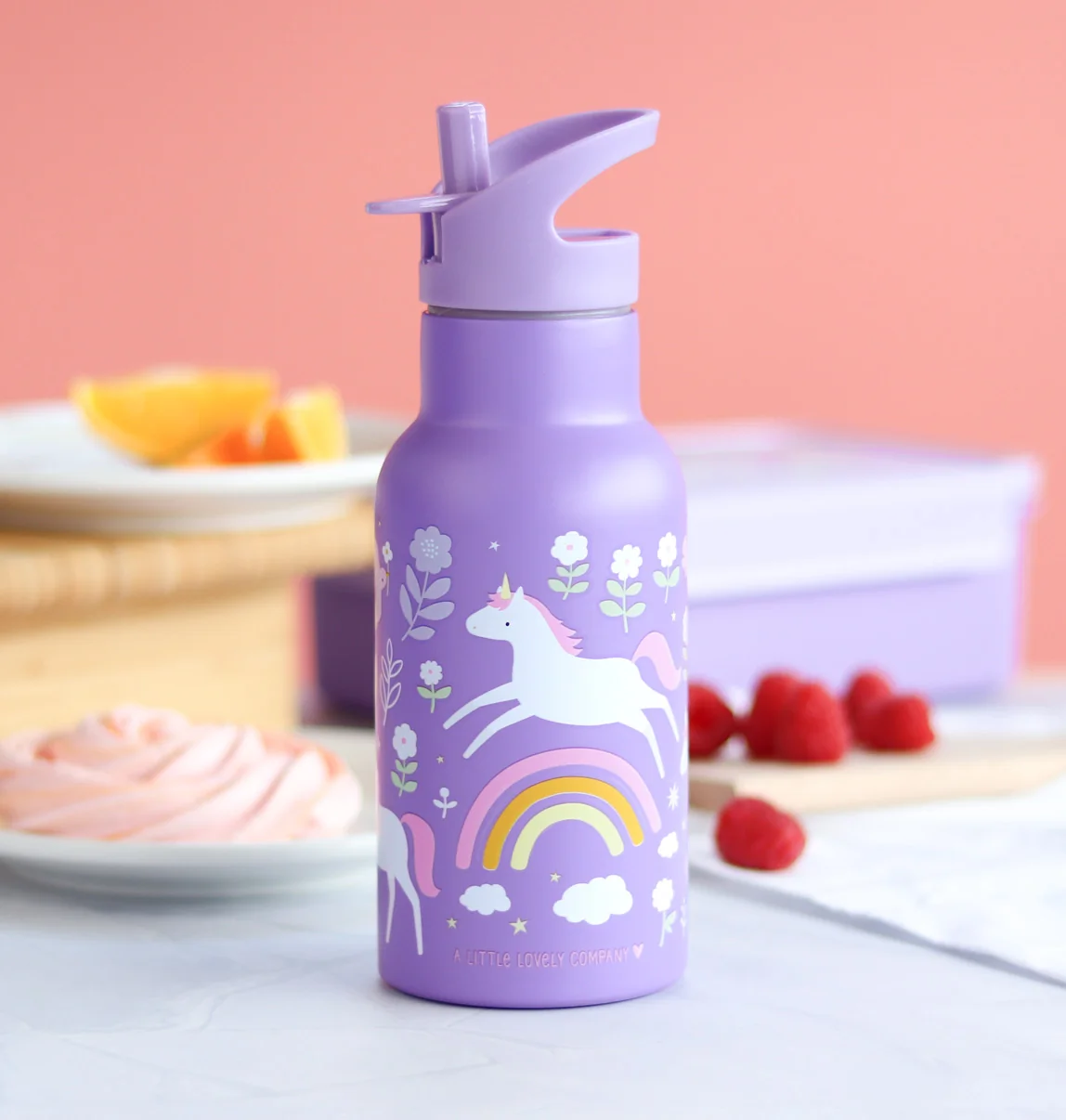 A Little Lovely Company - antikorová fľaša na pitie, 350 ml - jednorožce a dúha