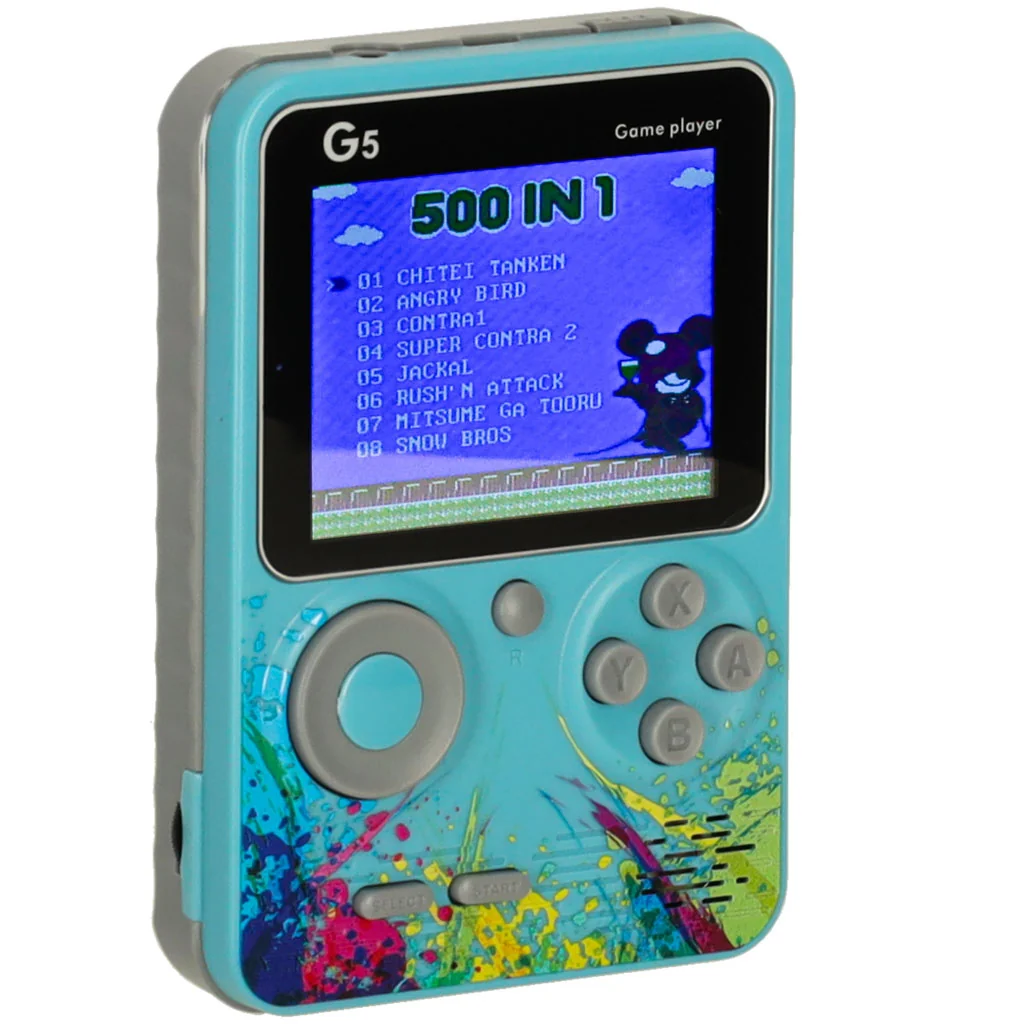 Retro herná konzola – mini s 500 hrami, modrá