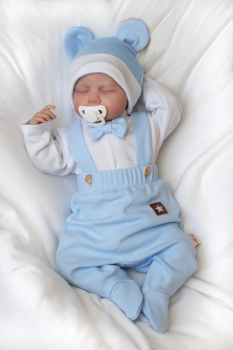 Bavlnená súprava Gentleman 3D, body, polodupačky s lacnom + čiapočka