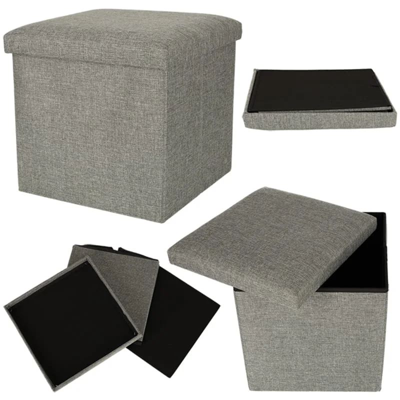 Skladací puf s úložným priestorom – sivý taburet 38×38×38 cm