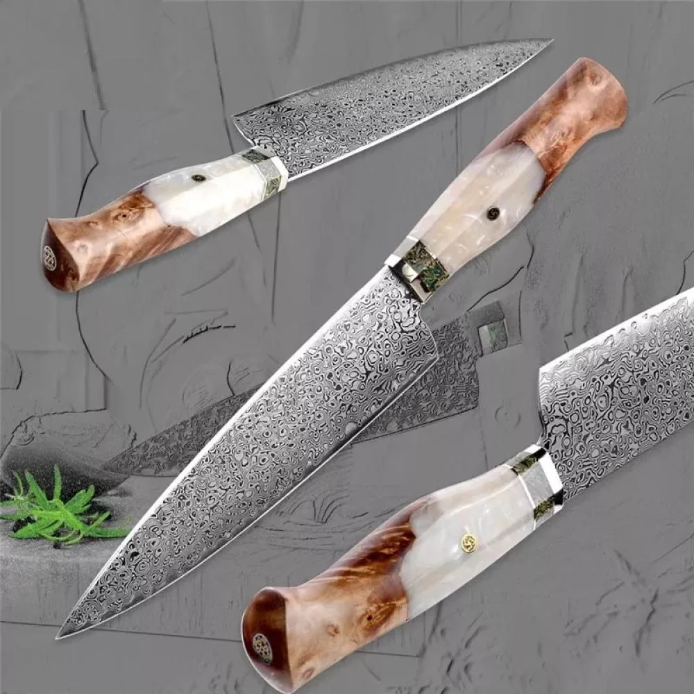 Damaškový kuchynský nôž Chef-Modrá 1ks, čepeľ 19,5cm