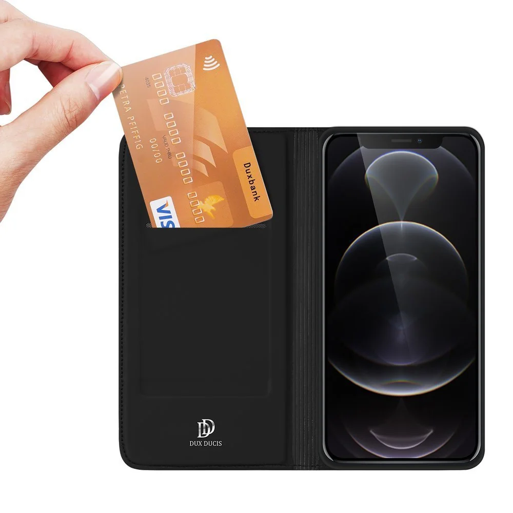 DUX DUCIS Skin Pro knižkové kožené puzdro na iPhone 13 Pro, čierne