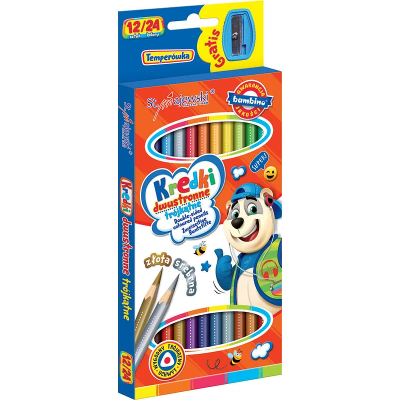 Bambino trojuholníkové obojstranné pastelky 24 farieb, strúhadlo