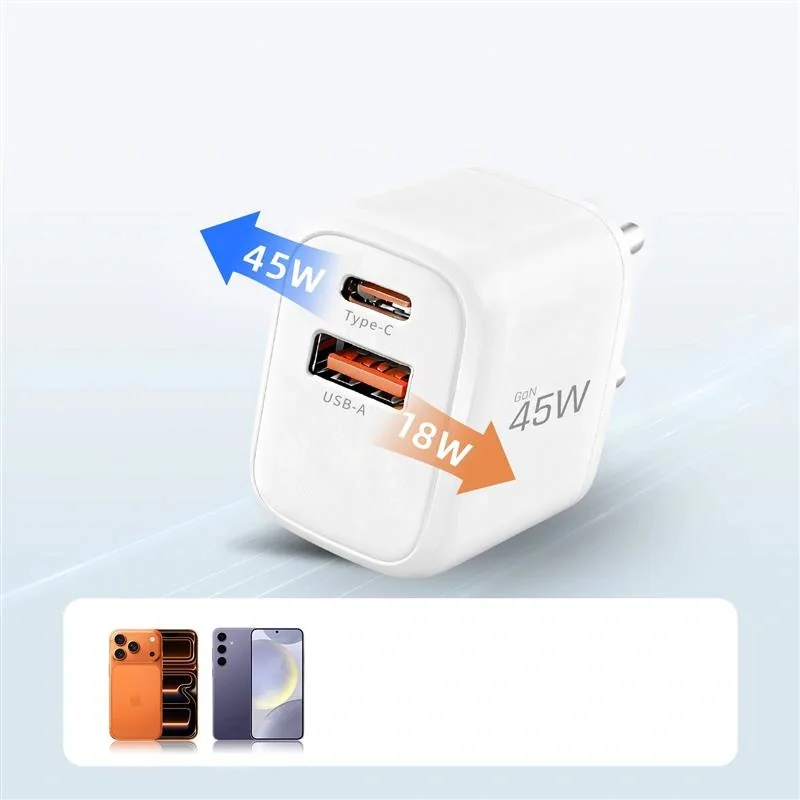 Tech-Protect NCA45W GaN sieťová nabíjačka USB / USB-C 45W PD QC, biela