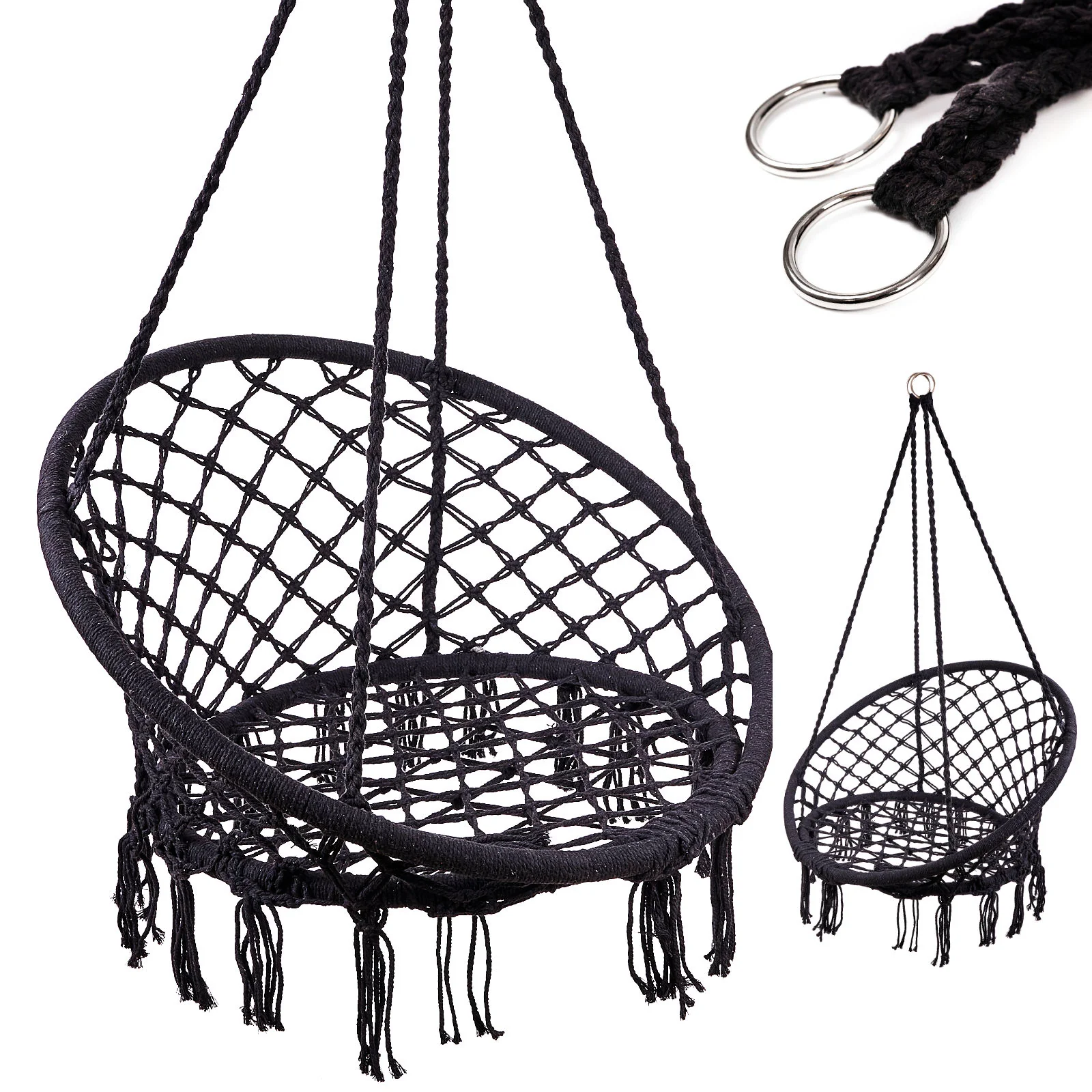 Hojdacie kreslo Bocianie hniezdo, 80 cm, nosnosť 150 kg, čierne
