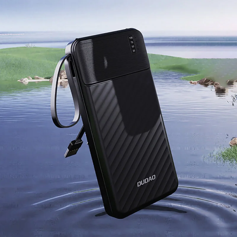 Dudao K11 Power Bank 10000mAh + kábel USB / USB-C / Lightning / Micro USB 10W, čierny USB 10W, čierny