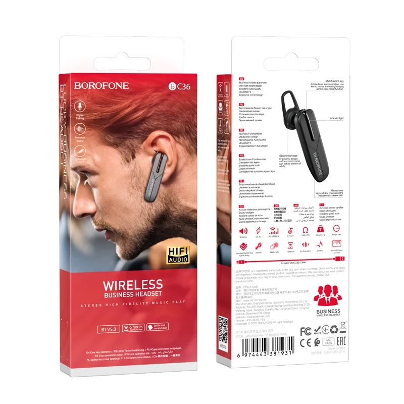 Borofone BC36 Bluetooth Handsfree slúchadlo, čierne