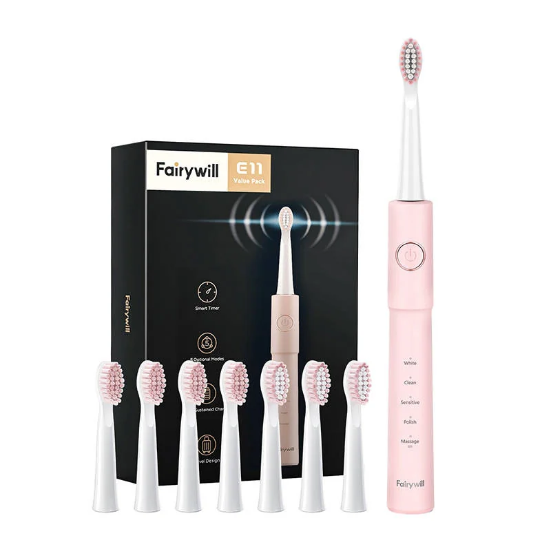 Fairywill E11 sonická zubná kefka s puzdrom, ružová