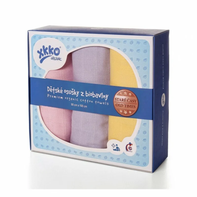 XKKO Organic bavlnená plienková osuška Staré časy 90x100 pre dievčatá 3ks