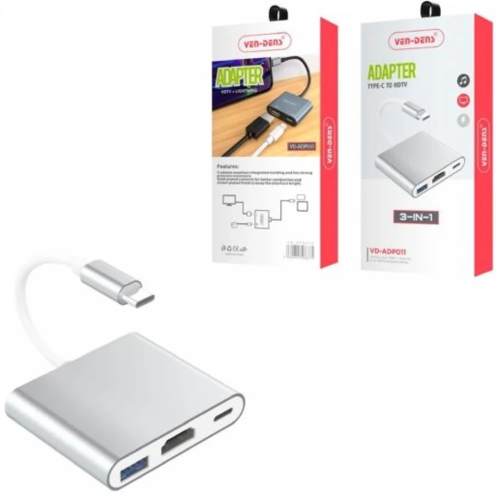 Adaptér pre TV Monitor 3v1 Hub USB-C