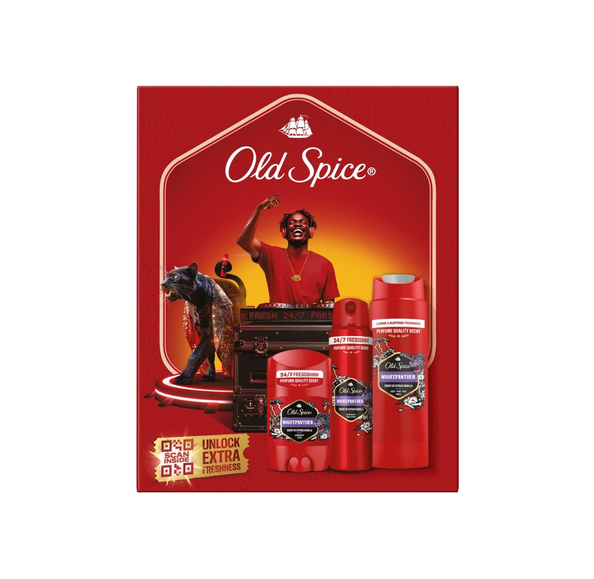 Old Spice darčeková sada DJ s tuhým dezodorantom, dezodorantom v spreji a sprchovým gélom Nightpanther 1 set