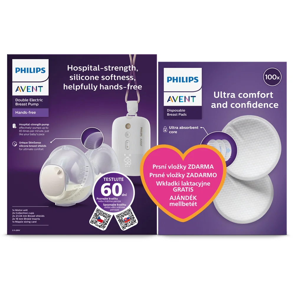 Philips AVENT Odsávačka materského mlieka elektrická Hands-Free DUO Premium Plus SCF532/11+Darček 1 set