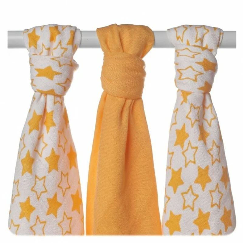 BMB Bambusová plienka Little Stars Orange, 70x70 MIX 3ks