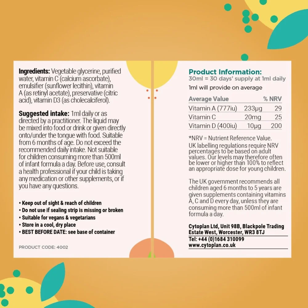 Cytoplan Vitamín A, C + D3 kvapky pre deti, 30 ml