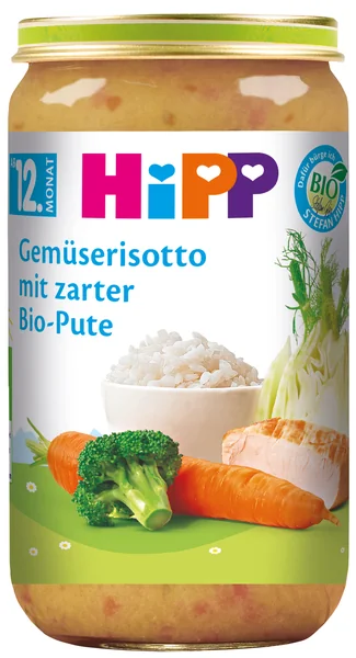 HiPP BIO Zeleninové rizoto s morčacím mäsom 1×250 g, mäso-zeleninový príkrm